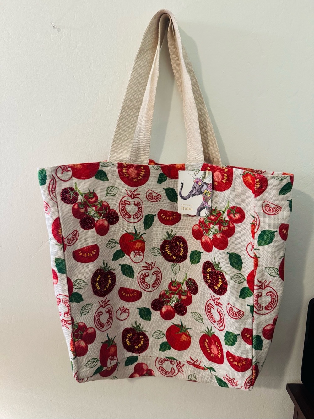 Tomato Print Canvas Tote Bag - Red/Green